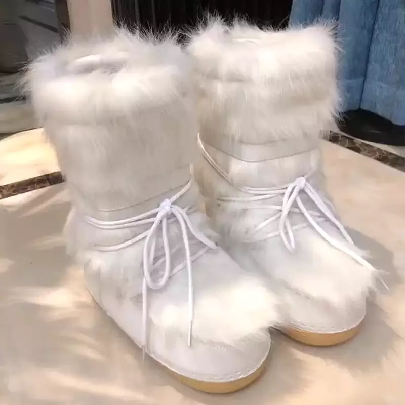 2023 Winter Snow Boots Women Ski Boots Fluffy Hairy Winter Fur Boots