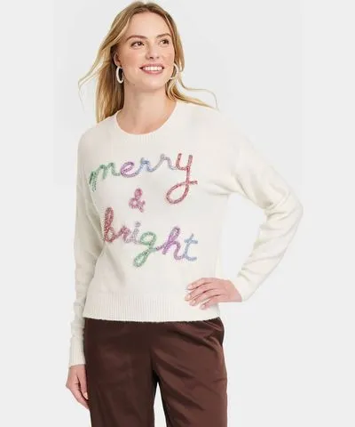 33 Degrees Women's Merry and Bright Sweet Festive Graphic Sweater