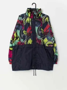 80s vintage deadstock multicoloured rain jacket with abstract clock print – Large