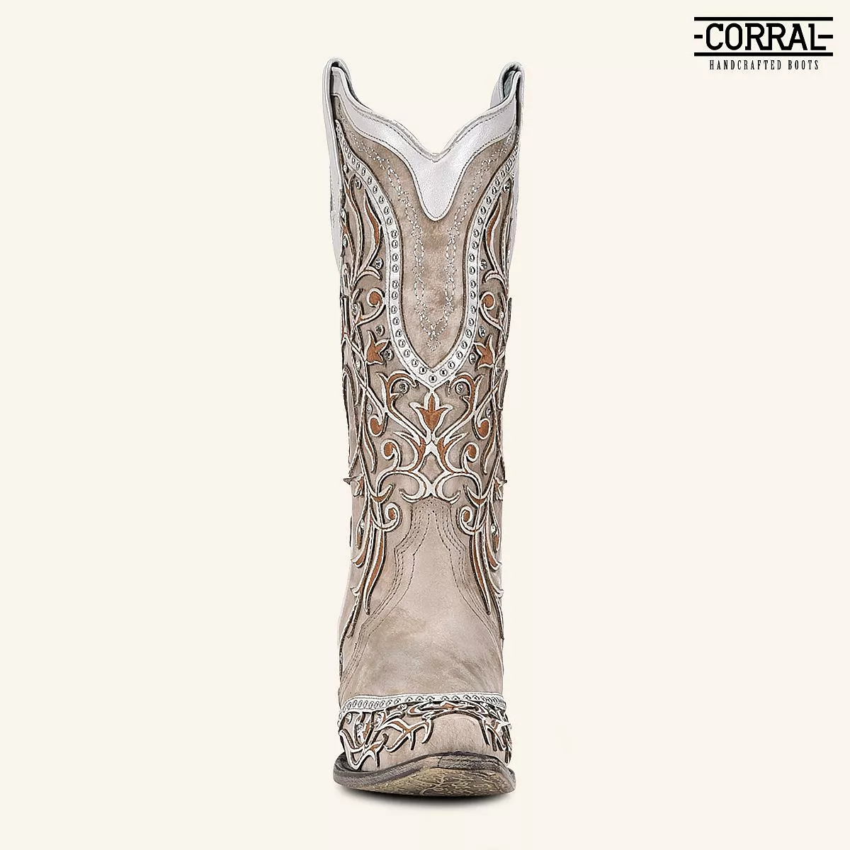 A3837 - Corral white cowgirl western leather floral inlay boots for women