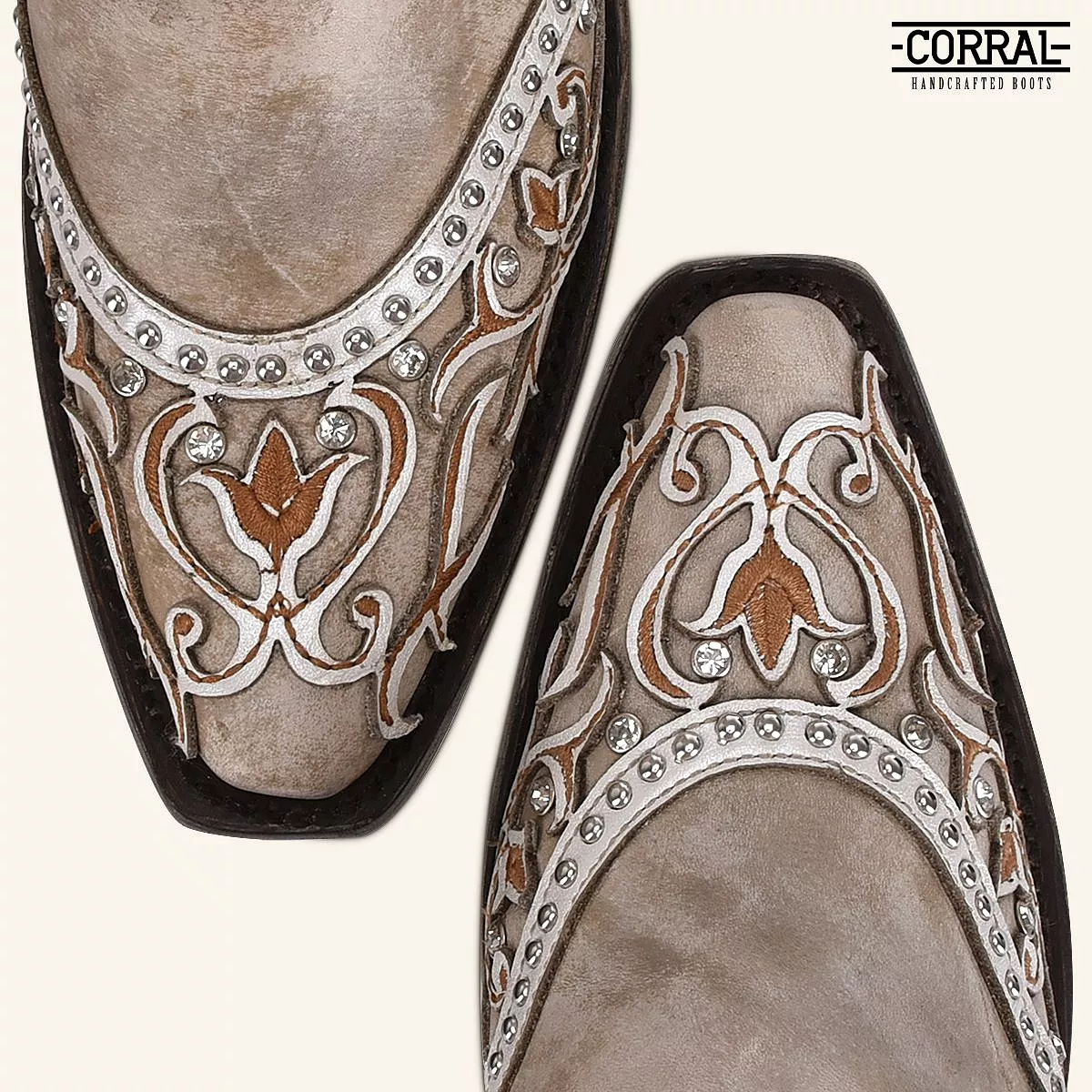 A3837 - Corral white cowgirl western leather floral inlay boots for women