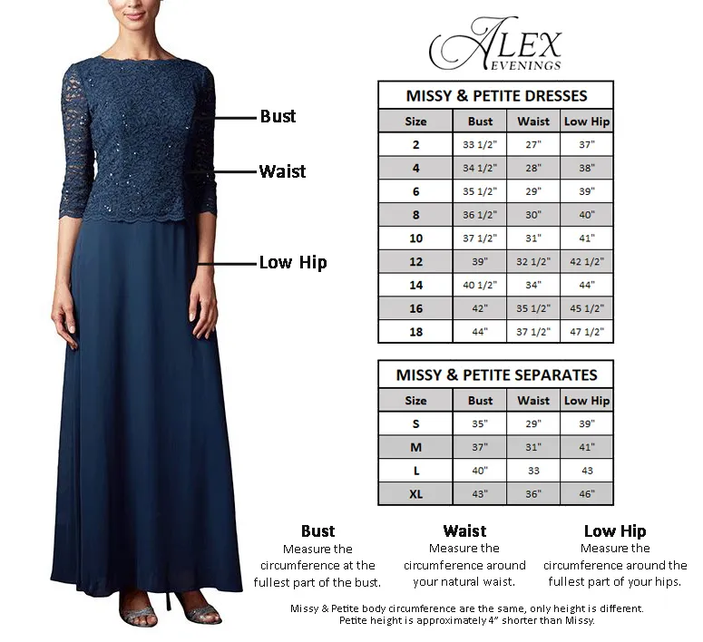 Alex Evenings Midi Length A-Line Dress with Surplice Neckline and 3/4 Sleeves