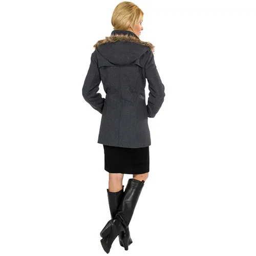 Alpine Swiss Duffy Womens Wool Coat Fur Trim Hooded Parka Jacket