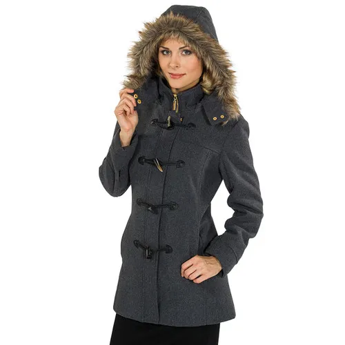 Alpine Swiss Duffy Womens Wool Coat Fur Trim Hooded Parka Jacket