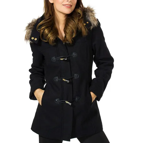 Alpine Swiss Duffy Womens Wool Coat Fur Trim Hooded Parka Jacket