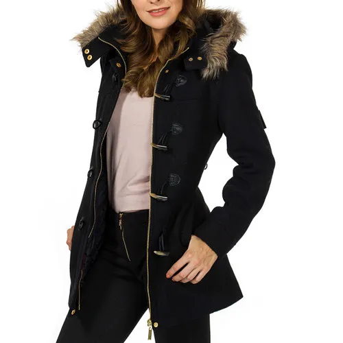 Alpine Swiss Duffy Womens Wool Coat Fur Trim Hooded Parka Jacket