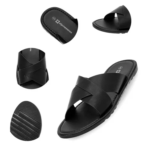 Alpine Swiss Hugo Mens Vegan Leather Slide Sandals Dressy Comfortable Summer Shoes