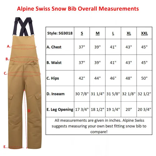 Alpine Swiss Mens Insulated Snow Bib Overalls Waterproof Winter Ski Snowboard Pants