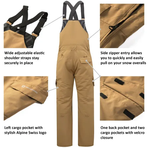 Alpine Swiss Mens Insulated Snow Bib Overalls Waterproof Winter Ski Snowboard Pants