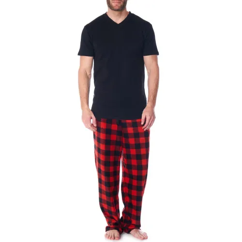 Alpine Swiss Mens Pajama Set Cotton Shirt and Polar Fleece Pants with Pockets