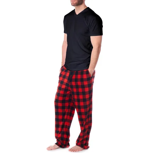 Alpine Swiss Mens Pajama Set Cotton Shirt and Polar Fleece Pants with Pockets