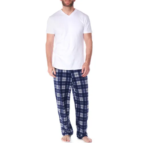 Alpine Swiss Mens Pajama Set Cotton Shirt and Polar Fleece Pants with Pockets