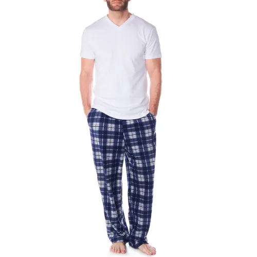 Alpine Swiss Mens Pajama Set Cotton Shirt and Polar Fleece Pants with Pockets