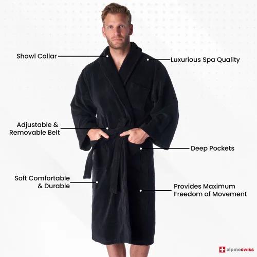 Alpine Swiss Pure Cotton Mens Terry Cloth Bathrobe Super Absorbent Spa Robe