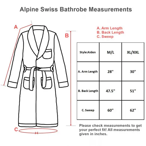 Alpine Swiss Pure Cotton Mens Terry Cloth Bathrobe Super Absorbent Spa Robe