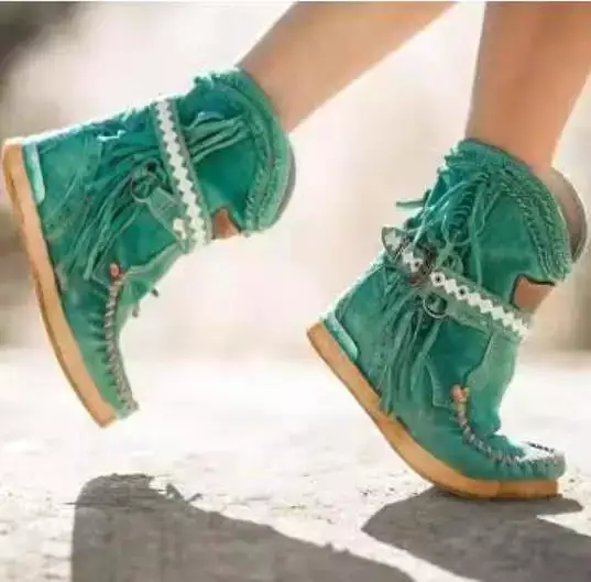 Ashore Shop 2023 Moccasin high heels women shoes boot high boots leather woman booties