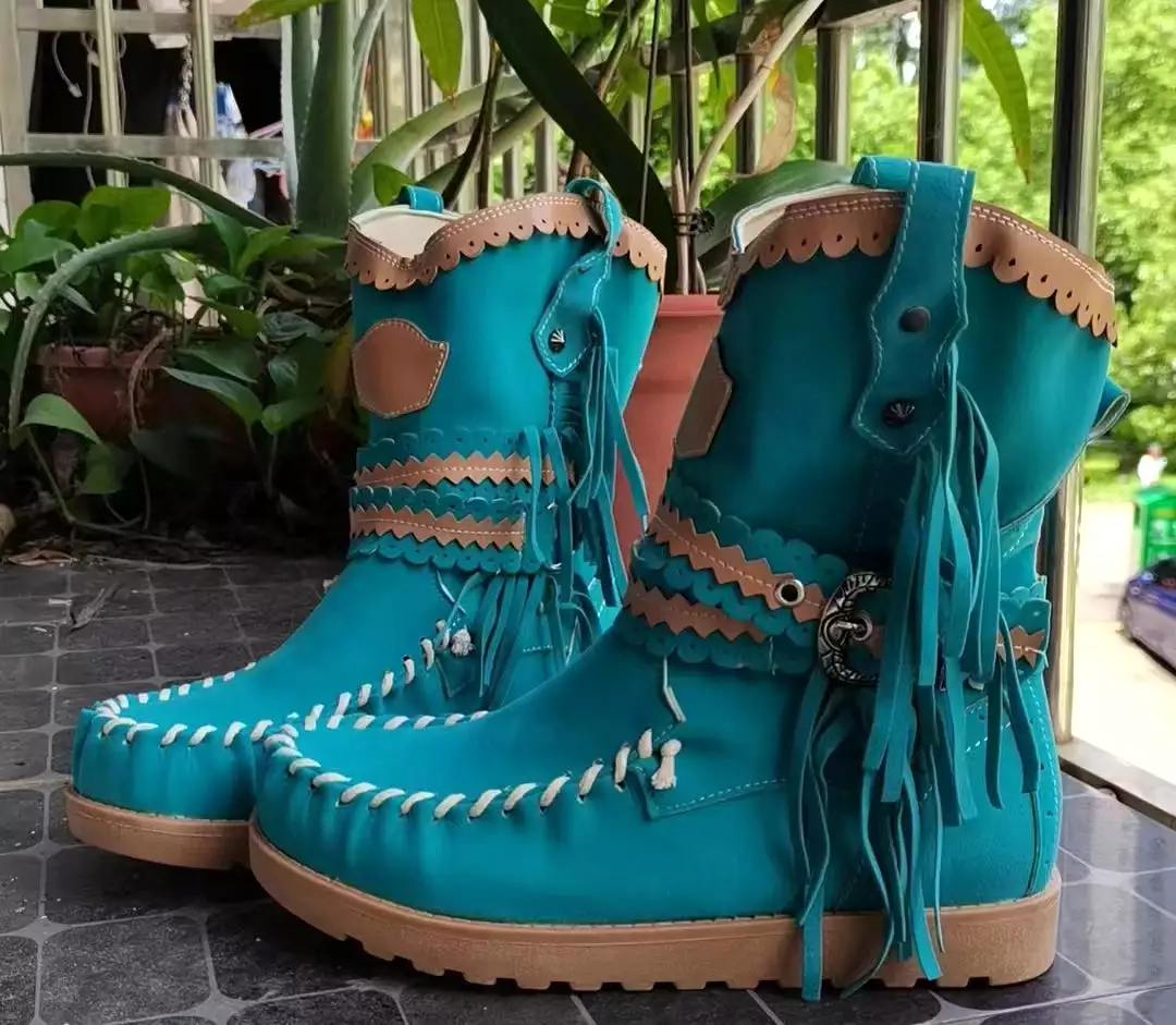 Ashore Shop 2023 Moccasin high heels women shoes boot high boots leather woman booties