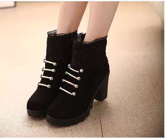 Ashore Shop Autumn Winter Ankle boots Suede PU Lace Up Stylish With Fur