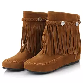 Ashore Shop boho ethnic national women tassel fringe Faux suede leather ankle boots