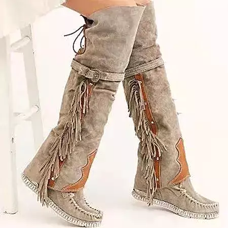 Ashore Shop Knee-length Women High Boot Tassels Faux Suede Boots