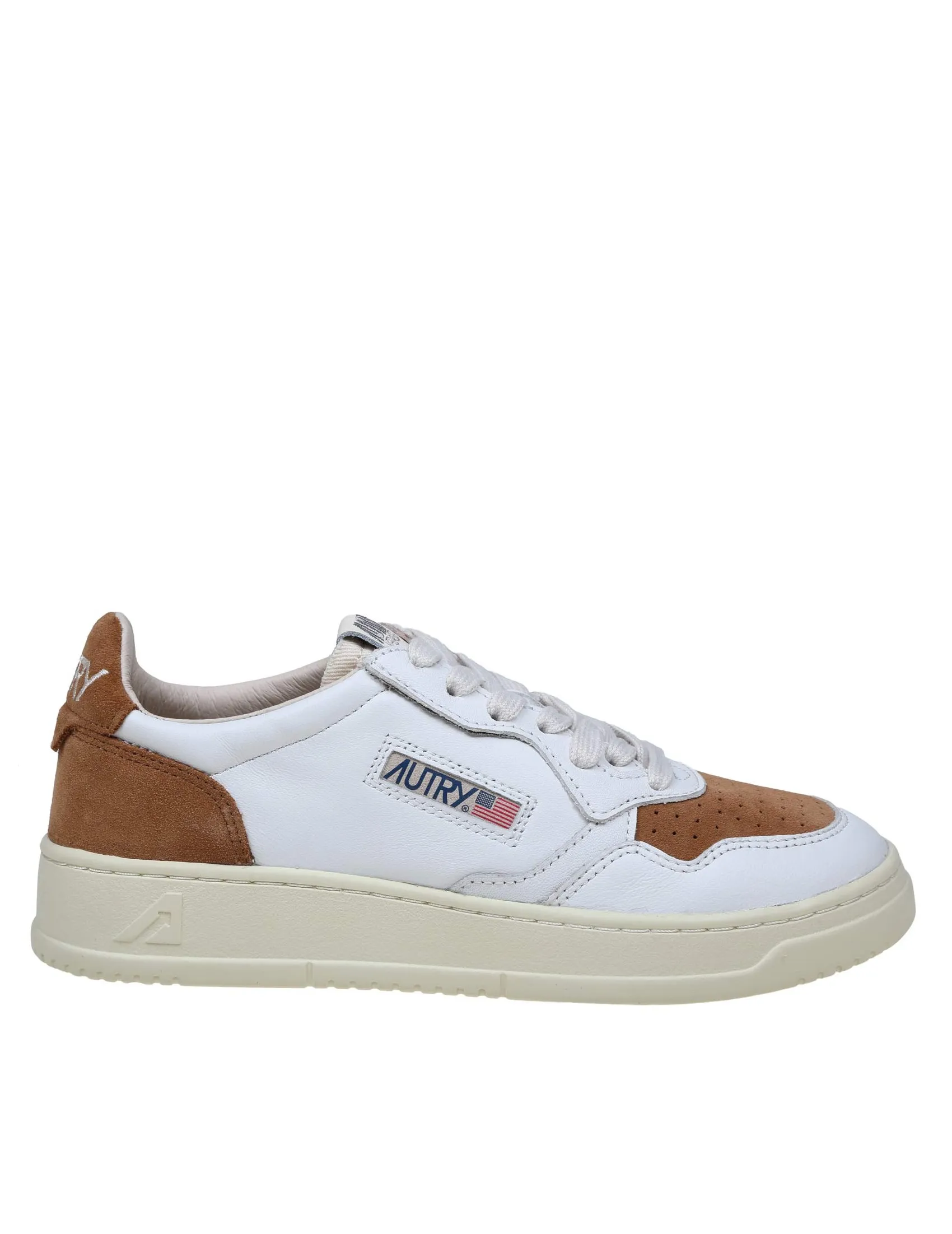 AUTRY MEDALIST SNEAKERS IN WHITE AND CARAMEL LEATHER AND SUEDE