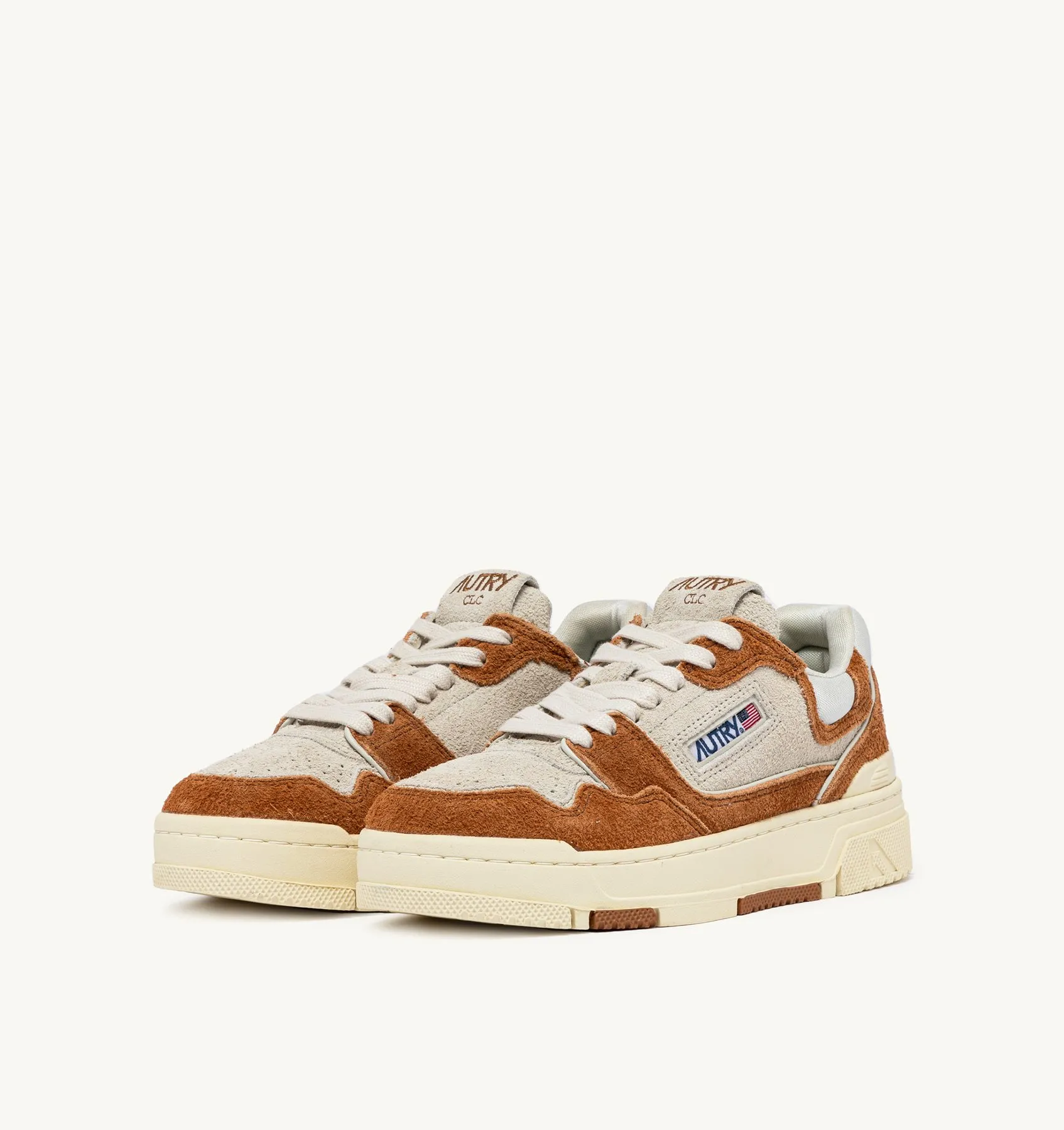 AUTRY NEW ARRIVALS WOMAN WOMAN  CLC LOW SNEAKERS IN CREAM AND TERRACOTTA LEATHER AND MESH