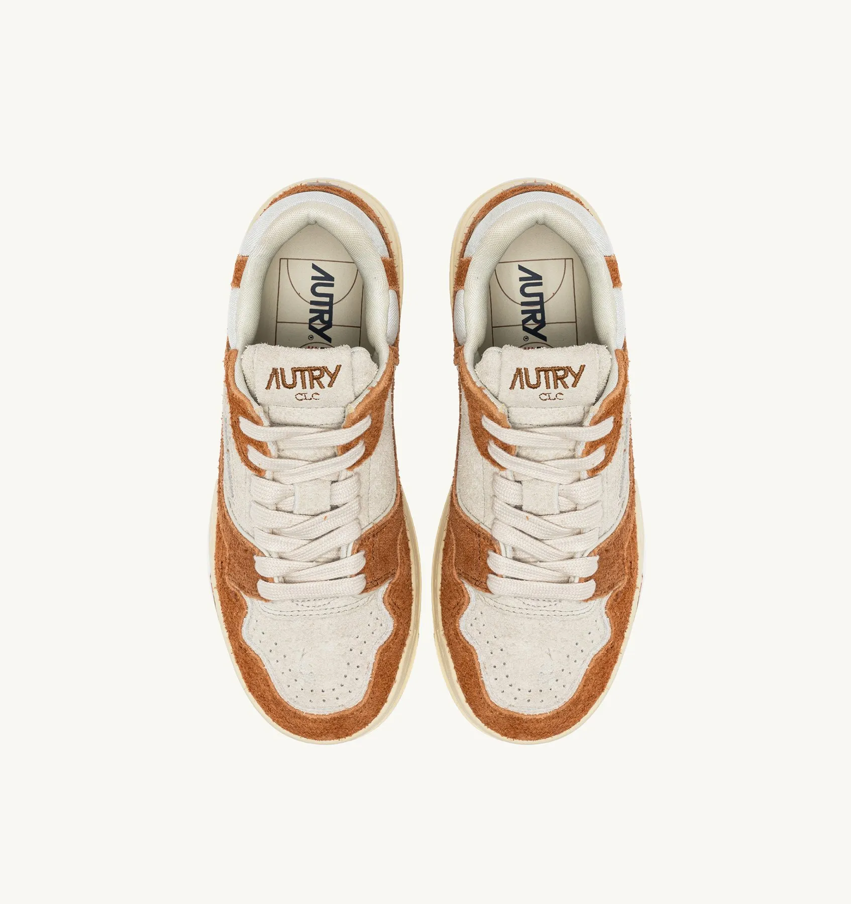 AUTRY NEW ARRIVALS WOMAN WOMAN  CLC LOW SNEAKERS IN CREAM AND TERRACOTTA LEATHER AND MESH