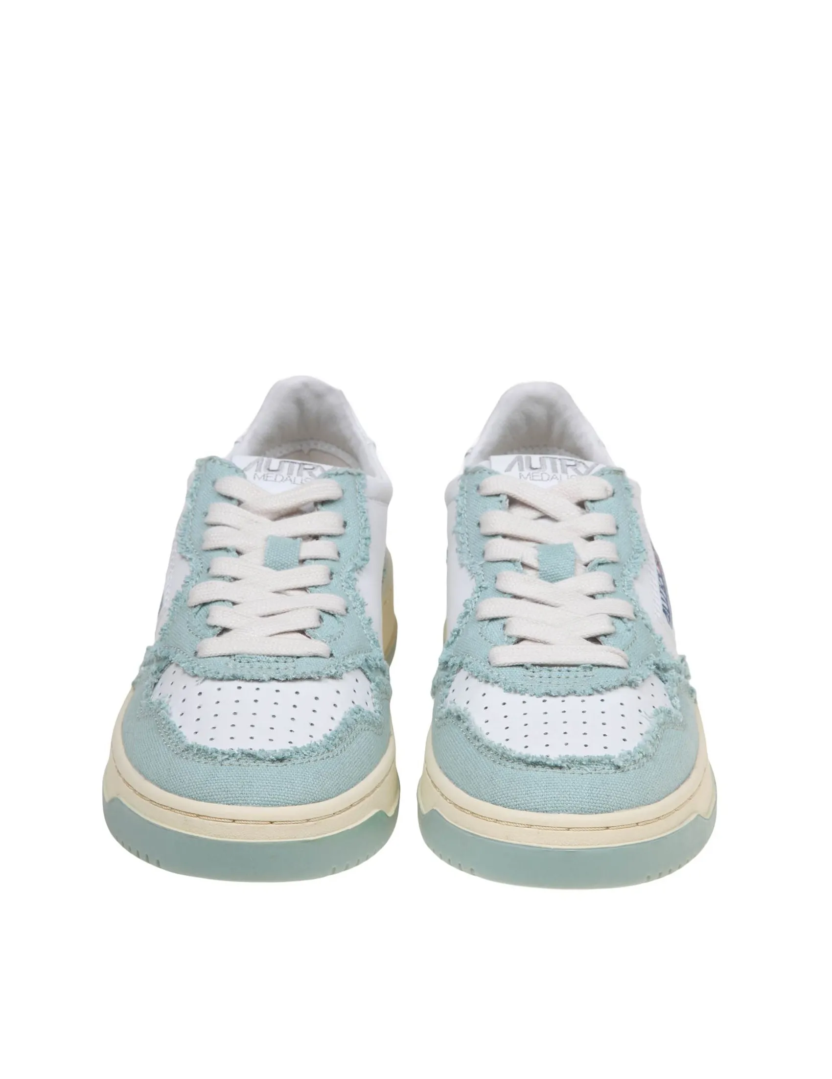 AUTRY SNEAKERS IN WHITE AND LIGHT BLUE LEATHER AND CANVAS