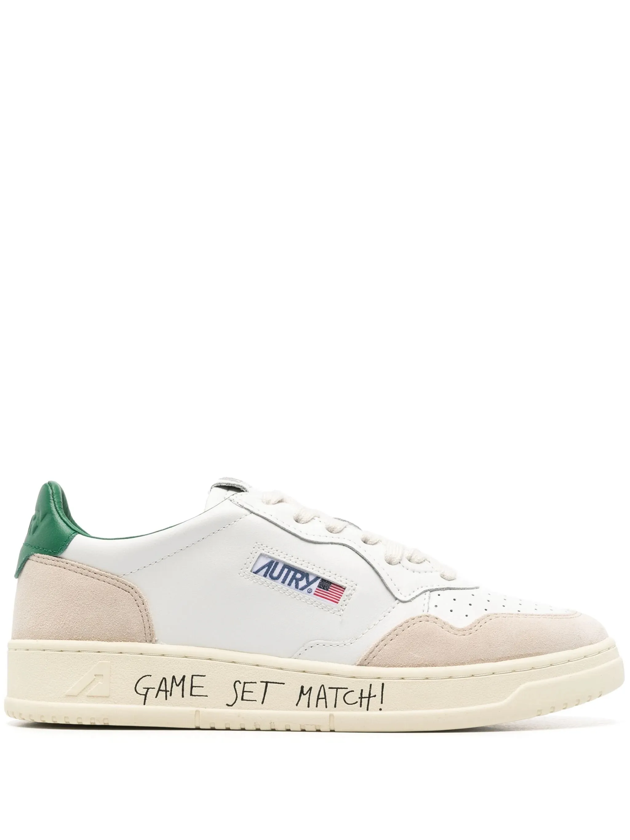 AUTRY White and Green Medalist Low Sneakers In Suede and Leather