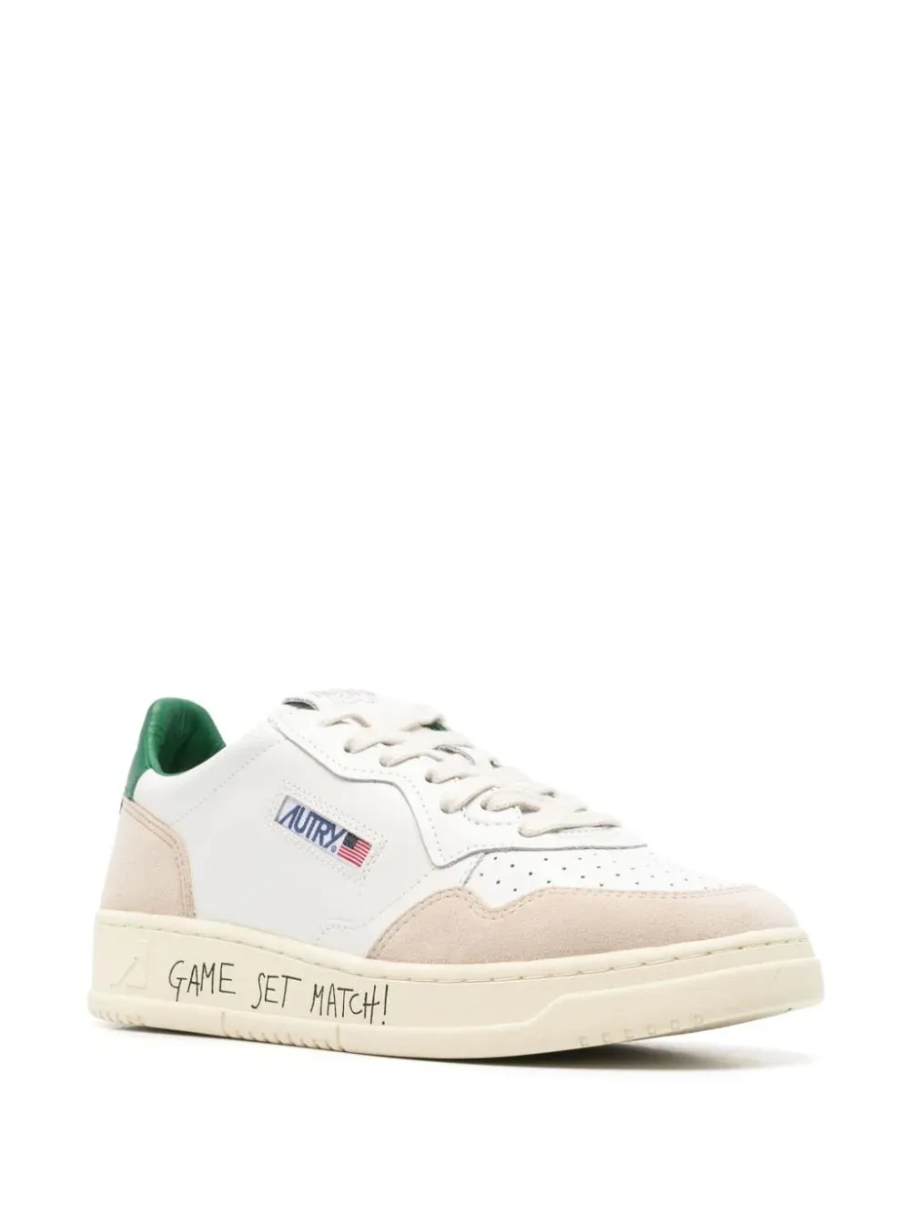 AUTRY White and Green Medalist Low Sneakers In Suede and Leather