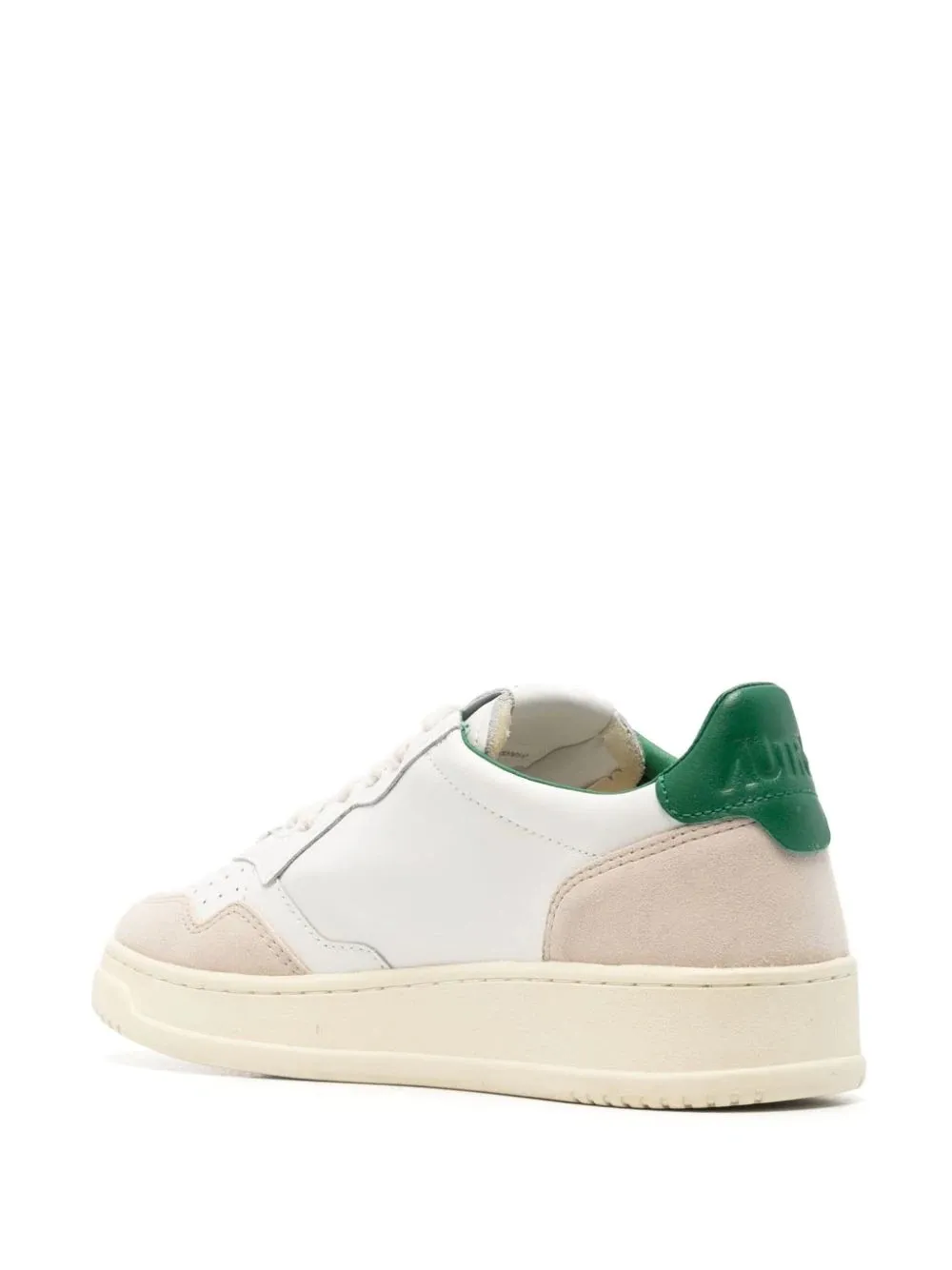 AUTRY White and Green Medalist Low Sneakers In Suede and Leather