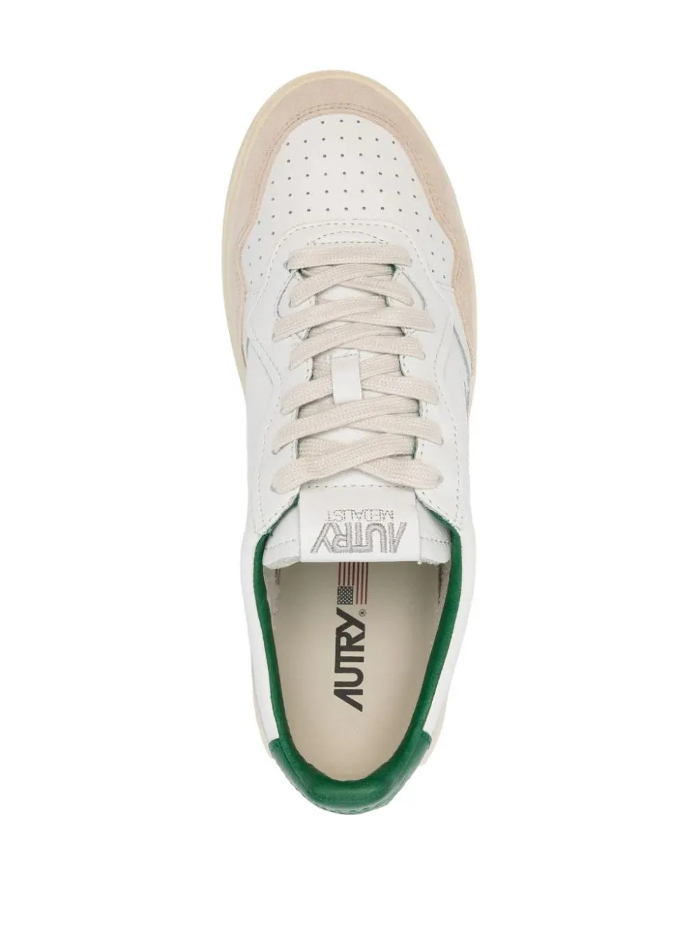 AUTRY White and Green Medalist Low Sneakers In Suede and Leather