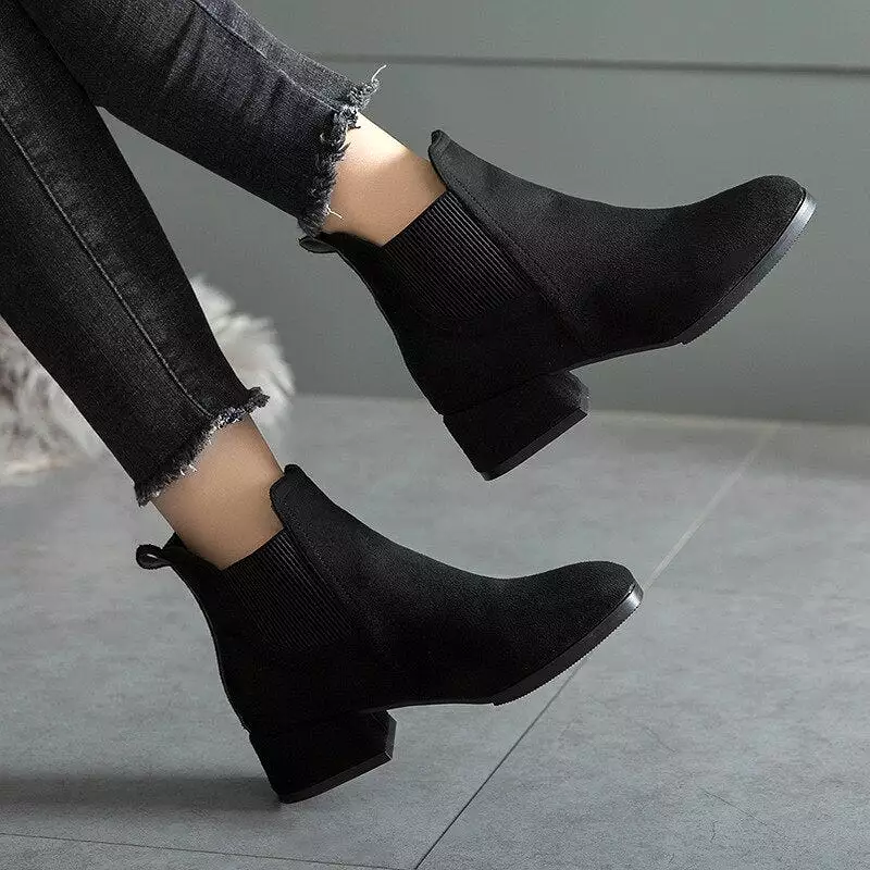 Autumn Winter Boots women Camel Black Ankle Boots For Women Thick Heel Slip On Ladies Shoes Boots Bota Feminina erf56