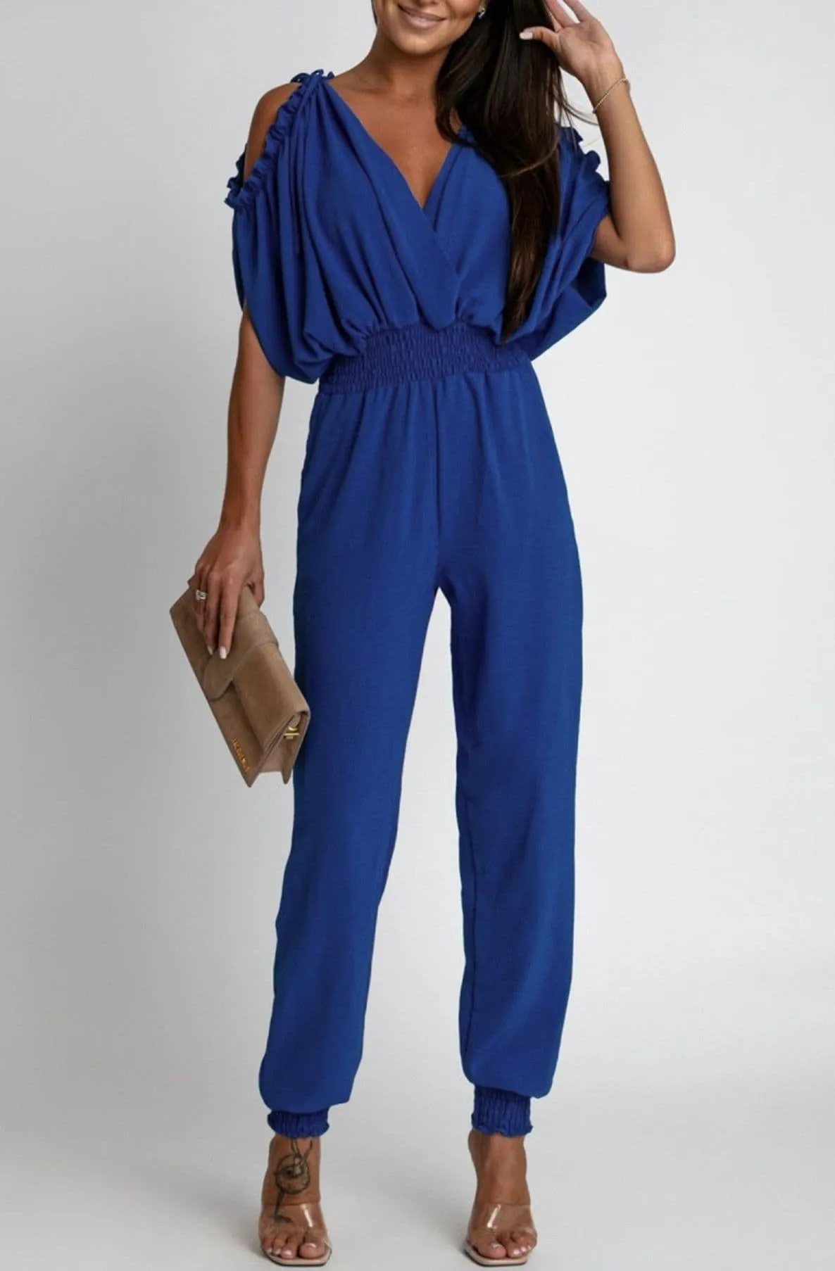 Azeila Cold  Shoulder Jumpsuit - Royal Blue