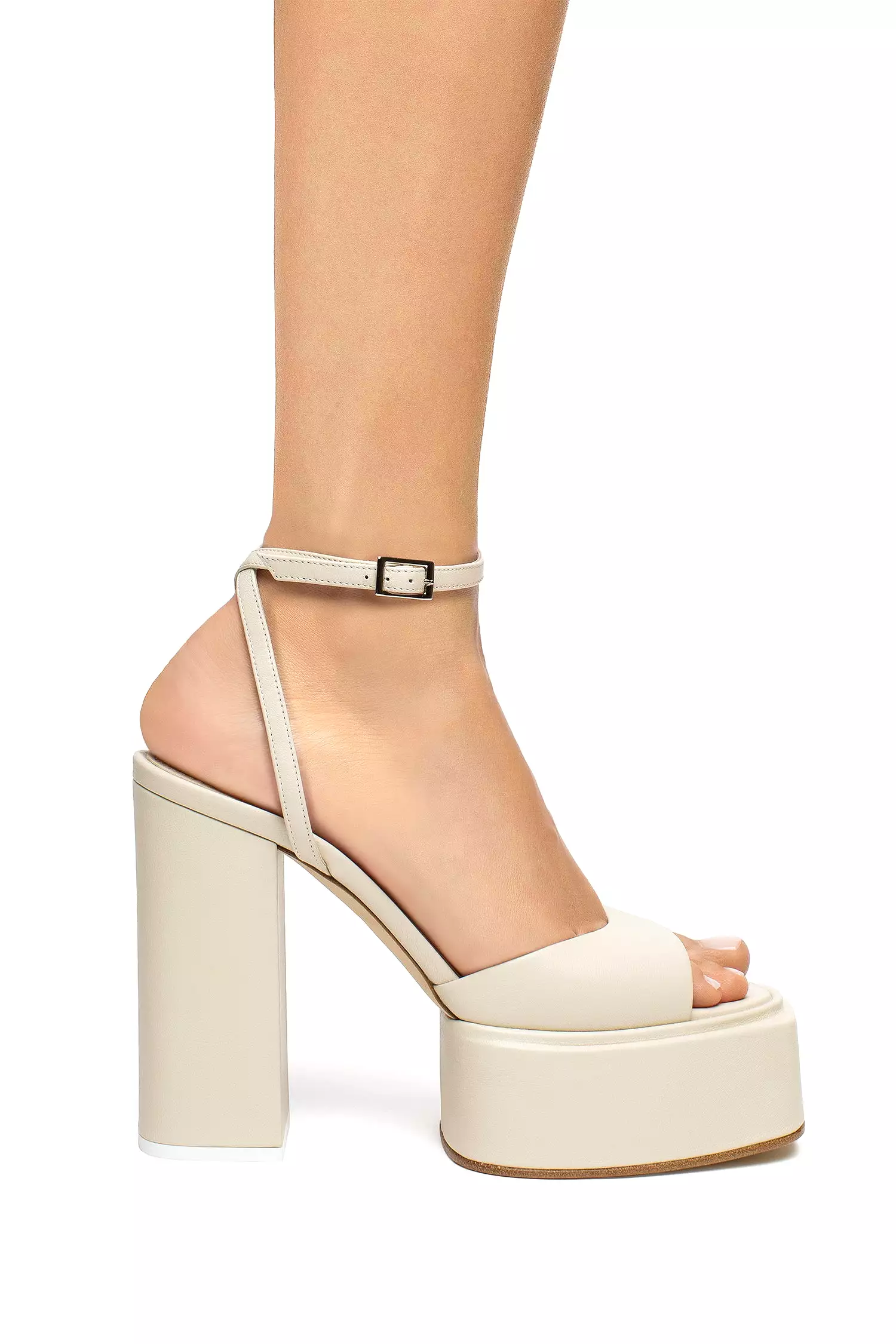 Beth Leather Platform Heels in Pulp Milk