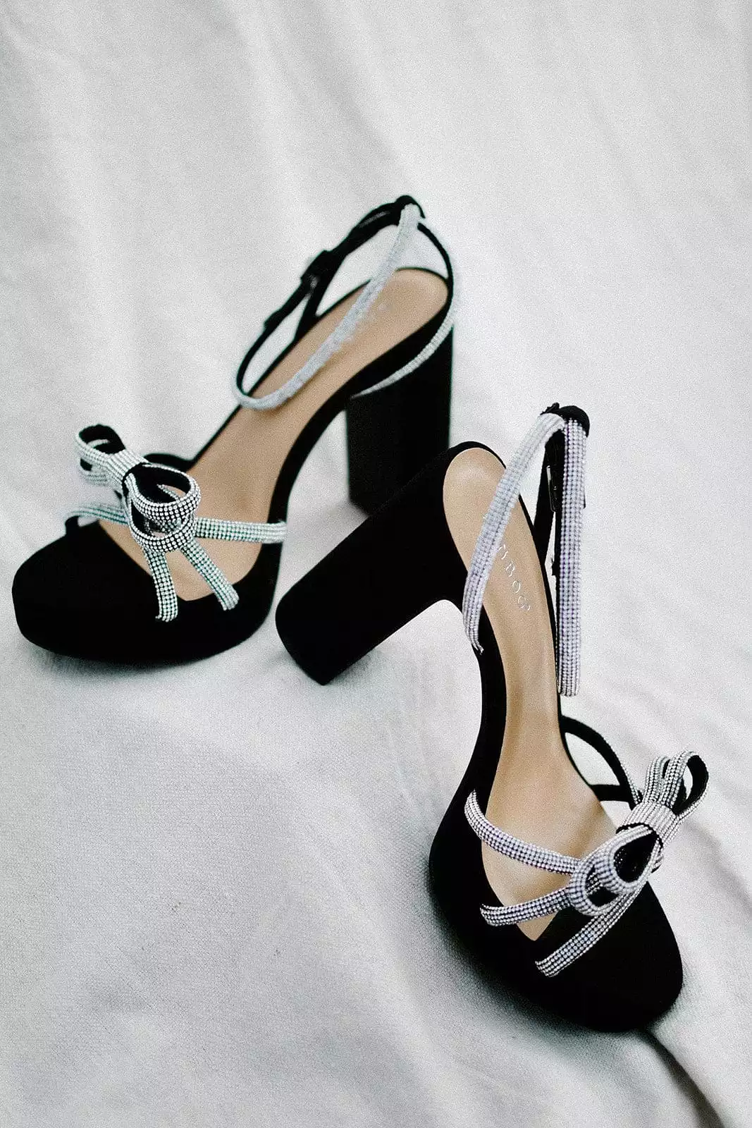 Black Bow Glitz Platform Heels