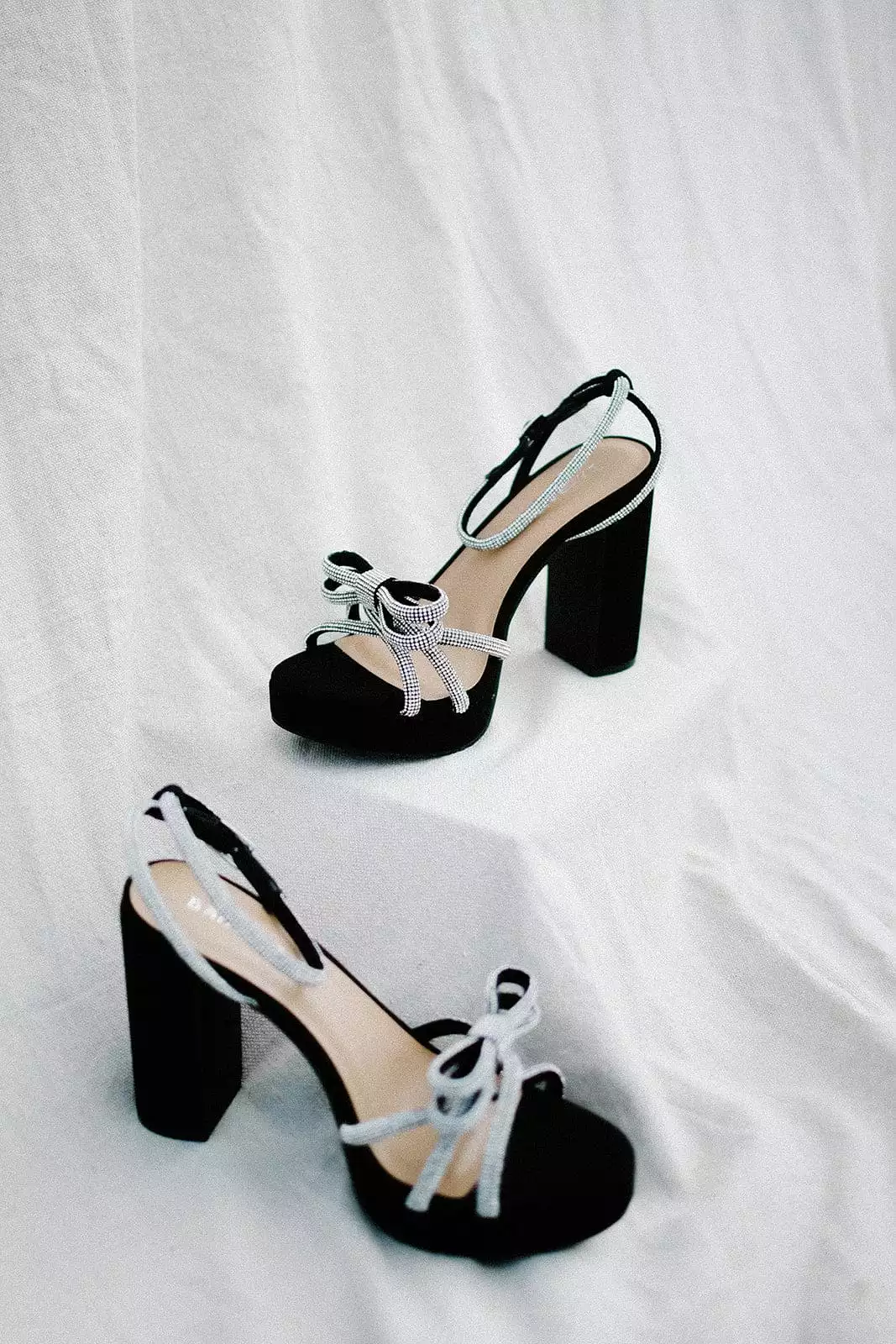 Black Bow Glitz Platform Heels