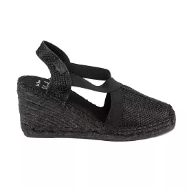 Black High Heel Metallic Cotton Blend Wedge Espadrille for Women - Triton-7BK