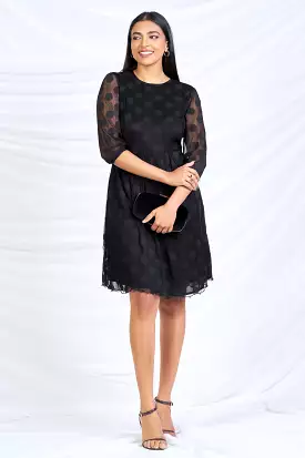 Black Lace Dot Skater Dress - Slim Fit