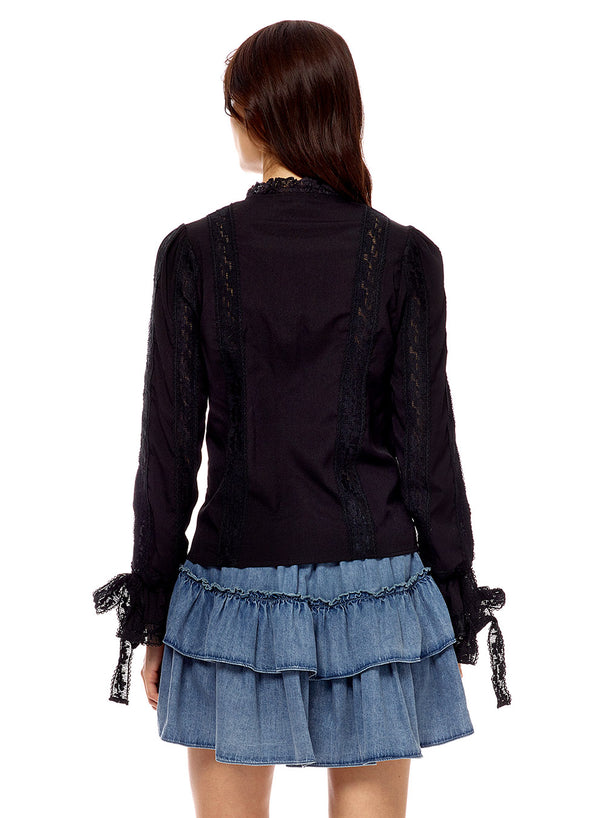 Black lace trim blouse