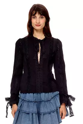 Black lace trim blouse