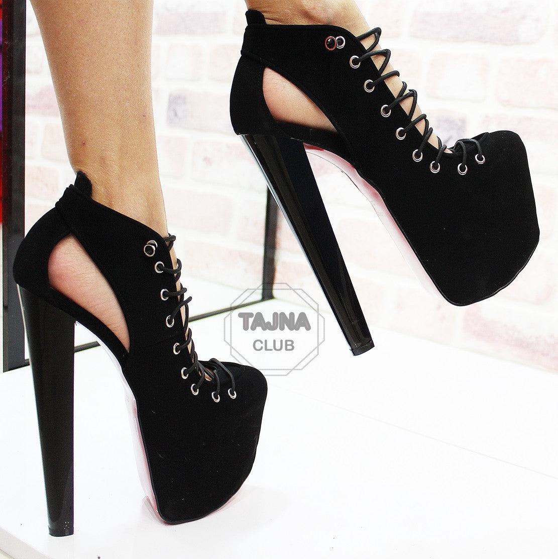 Black Lace Up Designer High Heel Platforms