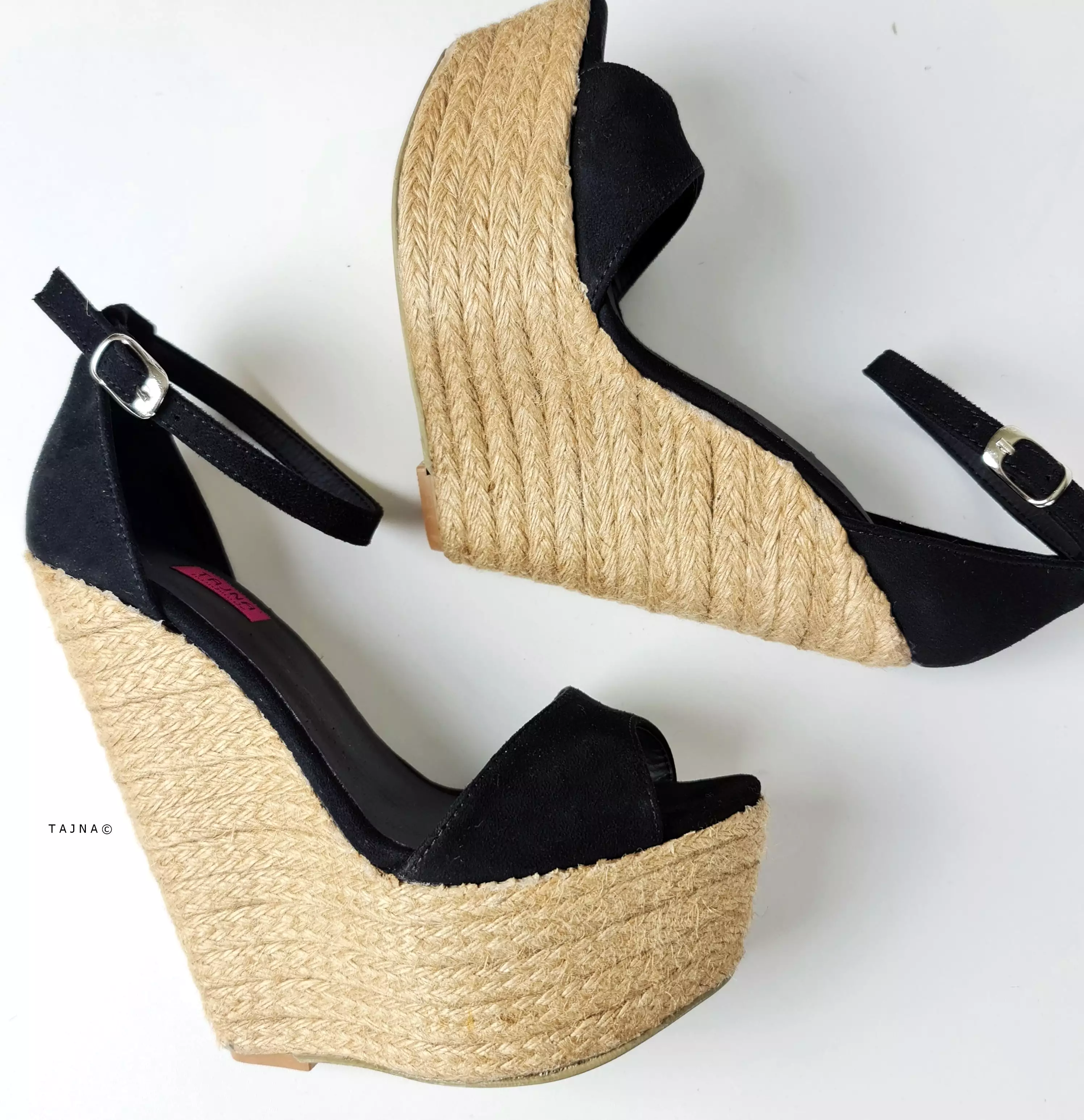 Black Suede Ankle Strap Wedge Sandals