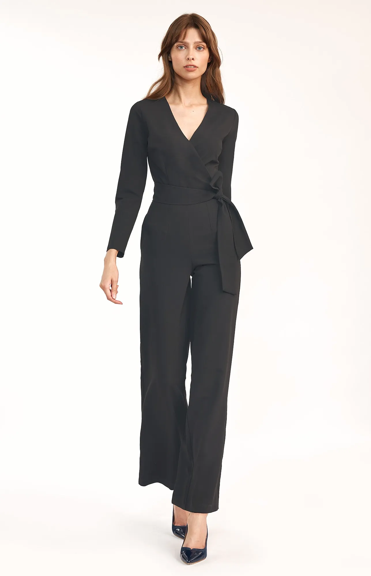 Black wrap neckline jumpsuit