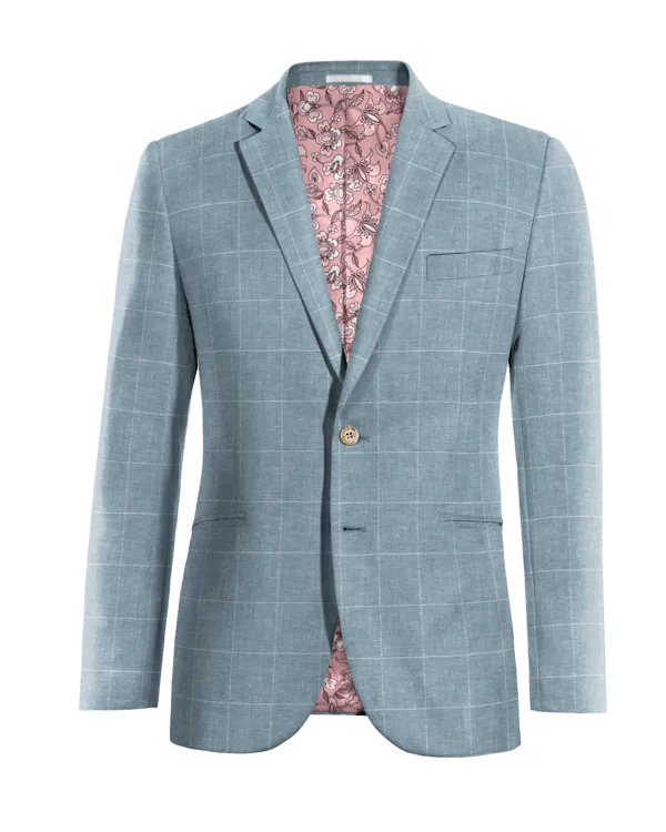  Blazer azul claro de algodón-lino a cuadros ligera