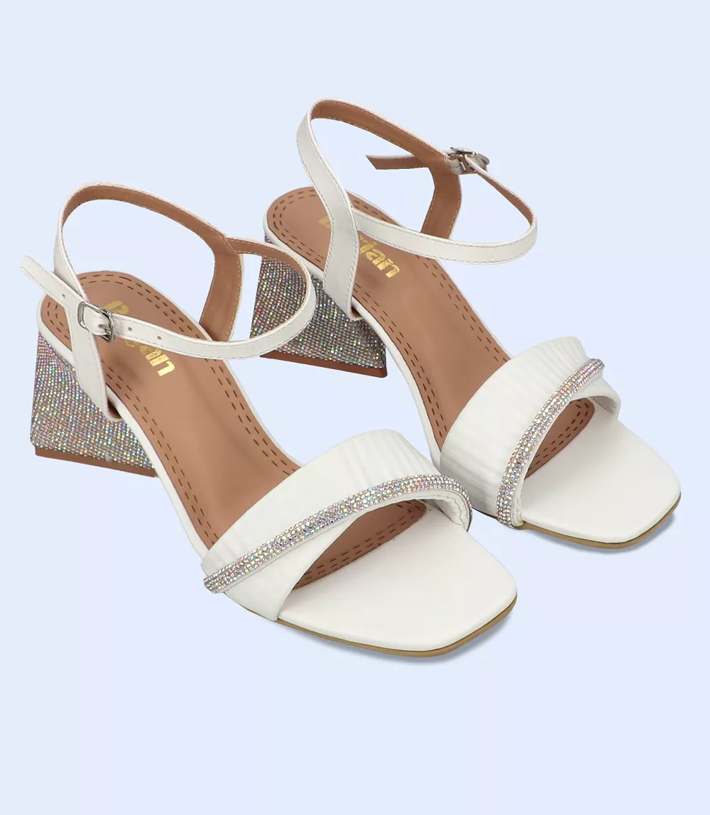 BW9662-WHITE-Women sandal Heels