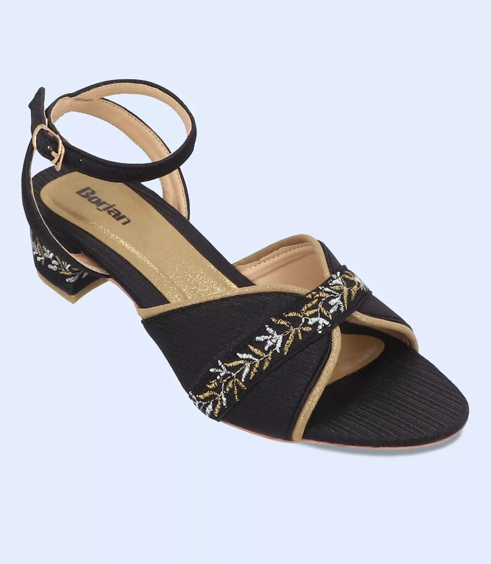 BW9688-BLACK/GOLD-Women Sandal Heel