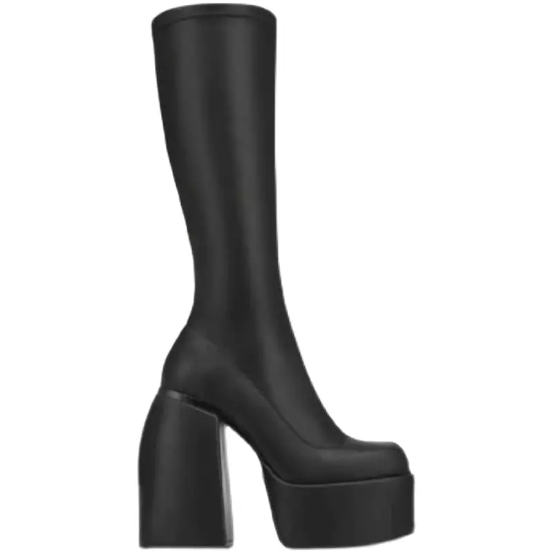 Chunky High Heels Platform Goth Black Women Boots Brand Design Fashion Luxury Shoes Boots Women