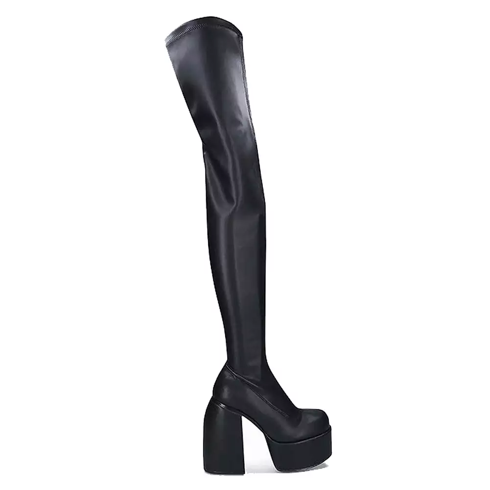 Chunky High Heels Platform Goth Black Women Boots Brand Design Fashion Luxury Shoes Boots Women