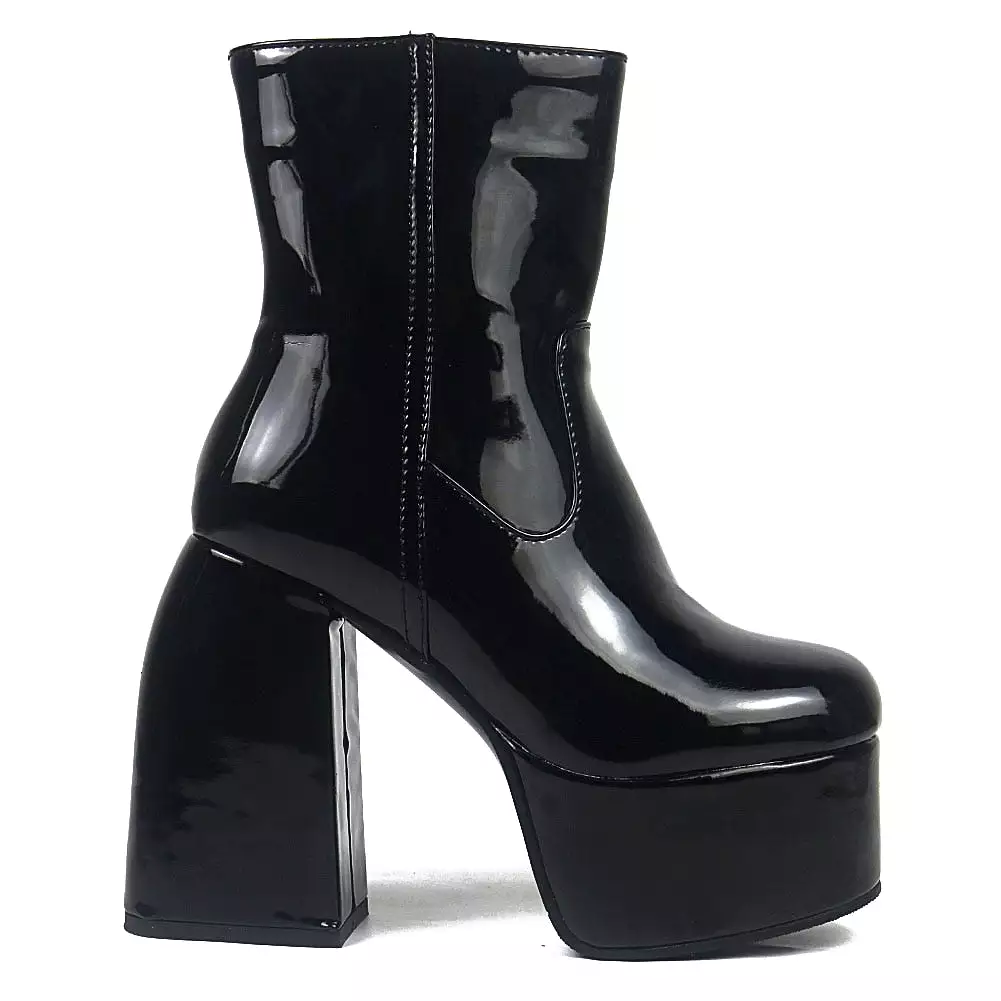 Chunky High Heels Platform Goth Black Women Boots Brand Design Fashion Luxury Shoes Boots Women